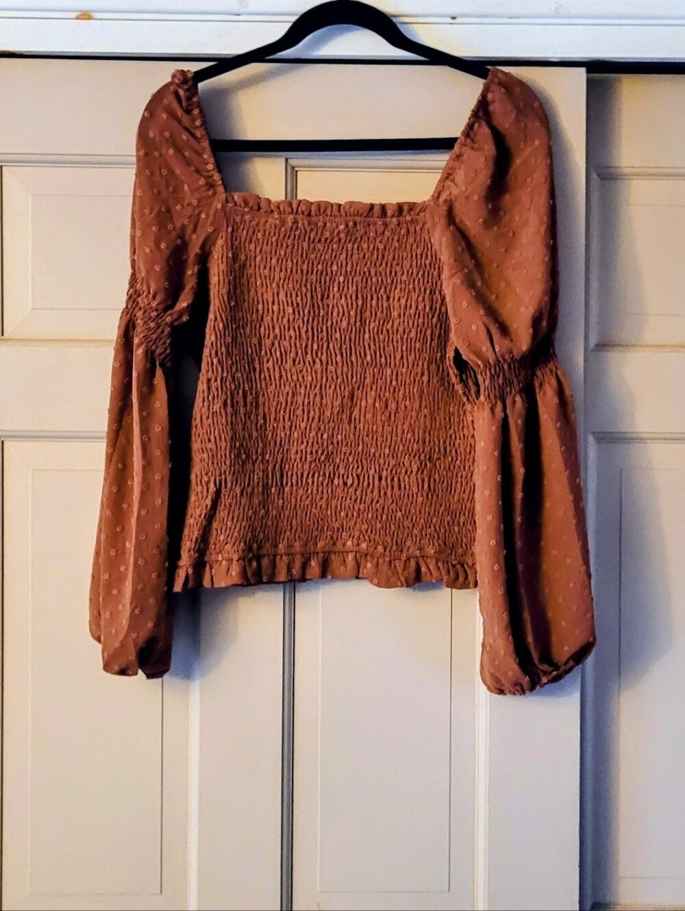 Promesa Dusty Rose Smocked Square-Neck Blouse with Balloon Sleeves